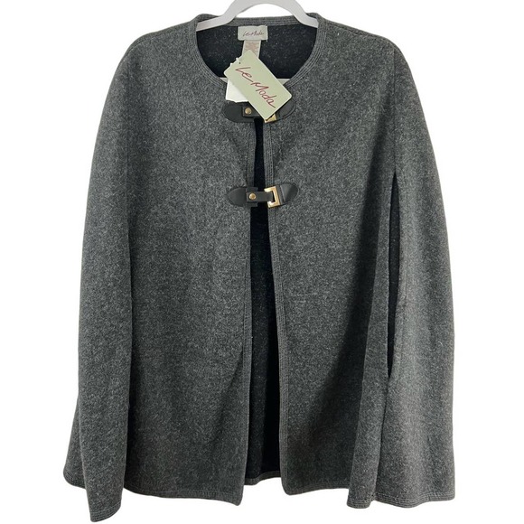 New NWT Le Moda Coats Charcoal Grey Cape Size Small-Large Gold Buckles Cape - Picture 1 of 8